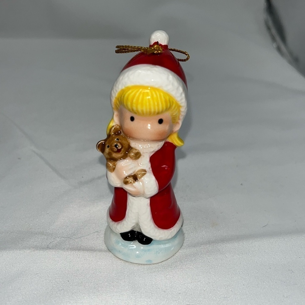 Vintage Joan Walsh Anglund Porcelain Christmas Ornament Girl with Bear